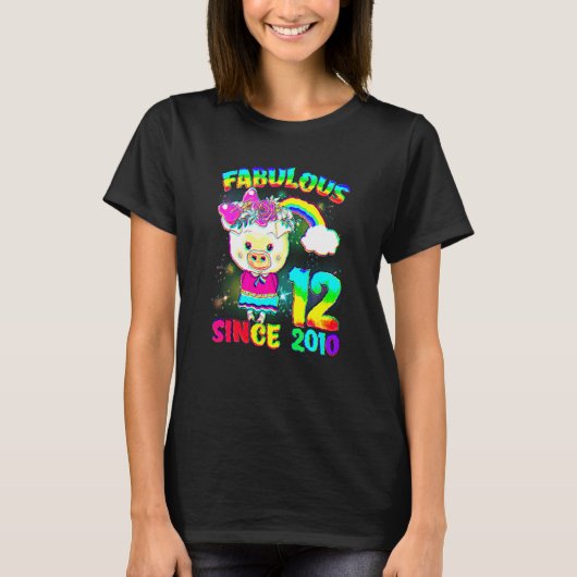 12 Years Old 12th Birthday Cute Pig Girl Fabulous  Tシャツ (正面)