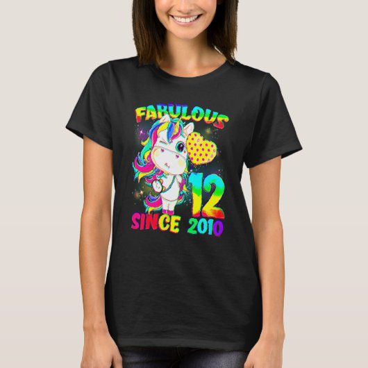 12 Years Old 12th Birthday Unicorn Girl Fabulous S Tシャツ (正面)