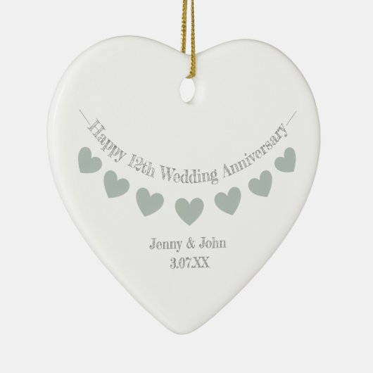 12thシルク結婚の結婚記念日の夫婦ギフト セラミックオーナメント (右)