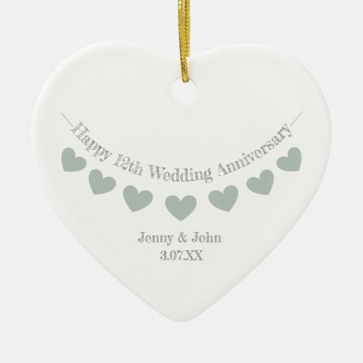 12thシルク結婚の結婚記念日の夫婦ギフト セラミックオーナメント (正面)