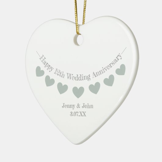 12thシルク結婚の結婚記念日の夫婦ギフト セラミックオーナメント (左)