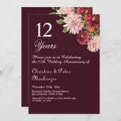 12thシルク結婚の記念日ブルゴーニュフローラ 招待状 (正面/裏面)