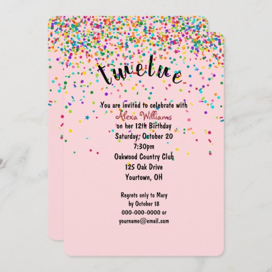 12thバースデーパーティー紙吹雪招待状 招待状 (正面/裏面)
