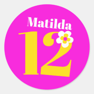 12th誕生日パーティーの女の子ピンク黄色の白 ラウンドシール