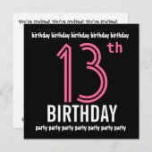 12th誕生日パーティーの招待テンプレートピンクブラック 招待状 (正面/裏面)