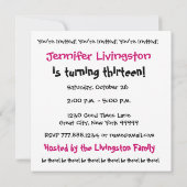 12th誕生日パーティーの招待テンプレートピンクブラック 招待状 (裏面)