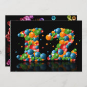 12th Birthdayパーティー、泡とボール 招待状 (正面/裏面)