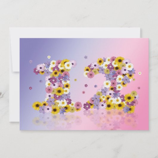 12th Birthdayパーティー、花の文字 招待状 (正面)