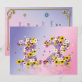 12th Birthdayパーティー、花の文字 招待状 (正面/裏面)