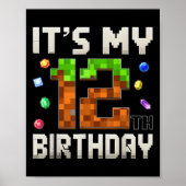 12th Birthday 12 Year Old Birthday Boy Gamer Pixel ポスター (正面)