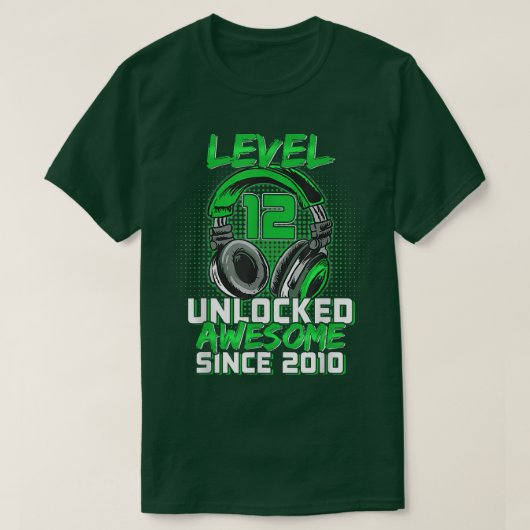 12th Birthday Boy Level 12 Unlocked Awesome 2010 V Tシャツ (デザイン正面)