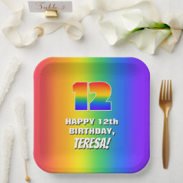 12th Birthday: Colorful, Fun Rainbow Pattern # 12 ペーパープレート