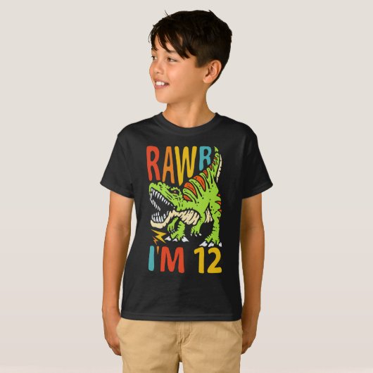 12th Birthday Dinosaur T Rex Rawr I'm 12 For Boys  Tシャツ (正面フル)