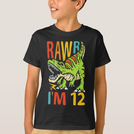 12th Birthday Dinosaur T Rex Rawr I'm 12 For Boys Tシャツ (正面)