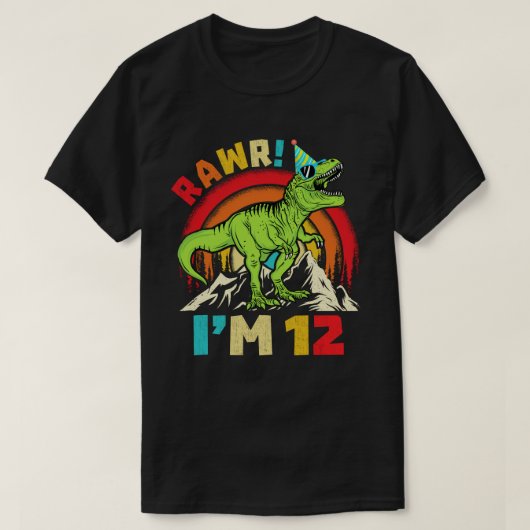 12th Birthday Dinosaur T Rex Rawr I'm 12 For Boys Tシャツ (デザイン正面)