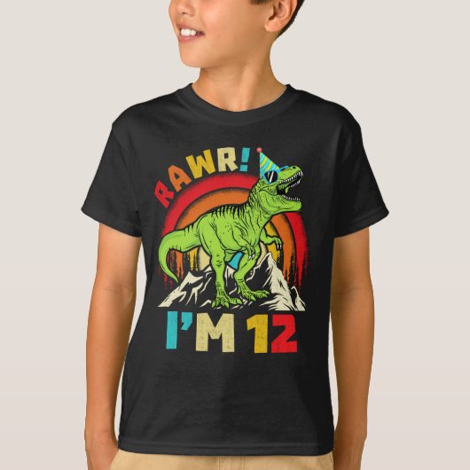 12th Birthday Dinosaur T Rex Rawr I'm 12 For Boys Tシャツ (正面)