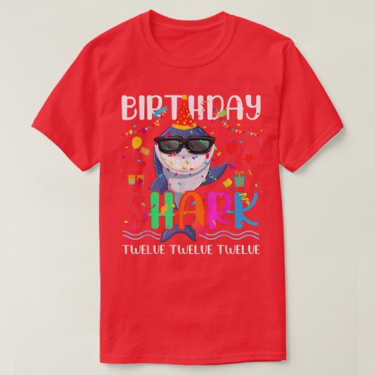 12th Birthday Family Shark Kids Twelve Twelve Twel Tシャツ (デザイン正面)