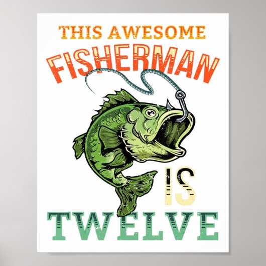 12th Birthday Fishing Gift Bass Fish Bday Party Fi ポスター (正面)