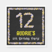 12th Birthday: Floral Flowers Number, Custom Name スタンダードランチョンナプキン (正面)