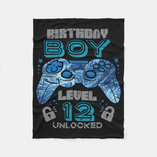 12th Birthday Gamer Level 12 Unlocked Video Gaming フリースブランケット (正面)
