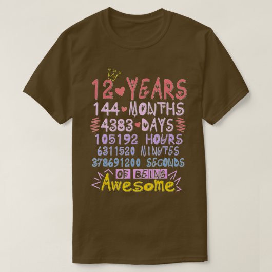 12th Birthday Gift 12 Years Old Being Awesome Boys Tシャツ (デザイン正面)