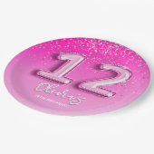 12th Birthday Girl Party – Pink Balloon Theme ペーパープレート (アングル)