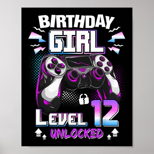 12th Birthday Girls Level 12 Unlocked 12 Years Old ポスター (正面)
