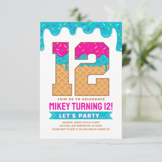 12th Birthday Ice Cream Drip Invitation 招待状 (スタンド正面)