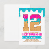 12th Birthday Ice Cream Drip Invitation 招待状 (正面/裏面)