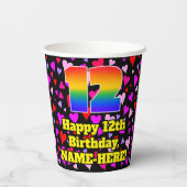 12th Birthday: Loving Hearts Pattern, Rainbow 12 紙コップ (裏面)