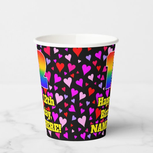 12th Birthday: Loving Hearts Pattern, Rainbow 12 紙コップ (左)
