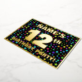 12th Birthday Party —おもしろい、スターカラフルズ・パターン 箔招待状 (回転した状態)