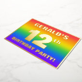 12th Birthday Party:おもしろい、レインボーカラフルパターン 箔招待状 (回転した状態)