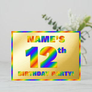 12th Birthday Party —おもしろい、レインボースペクトル「12」 箔招待状
