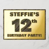 12th Birthday Party — はっきりした Wood Grainフェイク文字 箔招待状 (正面)