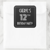 12th Birthday Party:アールデコスタイルと名前をカスタムする スクエアシール (バッグ)