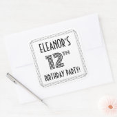 12th Birthday Party:アールデコスタイル+名前をカスタムする スクエアシール (封筒)