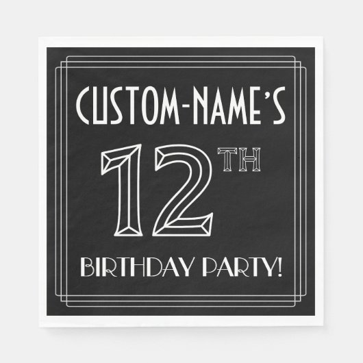 12th Birthday Party:アールデコスタイル+名前をカスタムする スタンダードランチョンナプキン (正面)