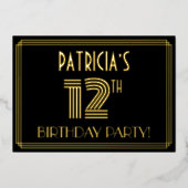 12th Birthday Party —アールデコスタイル「12」 +名前 箔招待状 (正面)