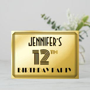 12th Birthday Party —アールデコスタイル「12」 & Name 箔招待状