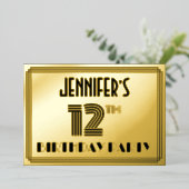 12th Birthday Party —アールデコスタイル「12」 & Name 箔招待状 (立ち正面)