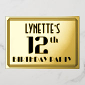 12th Birthday Party:アールデコ「12」と名前 箔招待状 (正面)