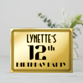 12th Birthday Party:アールデコ「12」と名前 箔招待状 (立ち正面)