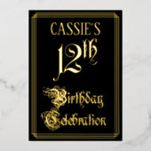 12th Birthday Party – スクリプファンシートと名前をカスタムする 箔招待状 (正面)