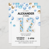 12th Birthday Party, Blue and Balloon Boy 招待状 (正面/裏面)