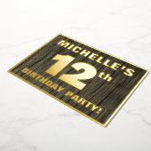 12th Birthday Party: Bold, Faux Wood Grain Pattern 箔招待状 (回転した状態)