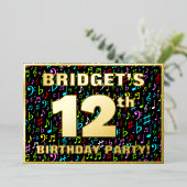 12th Birthday Party — Fun, Colorful Music Symbols 箔招待状 (立ち正面)