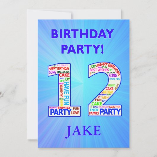 12th Birthday Party Invitation名前の追加 招待状 (正面)