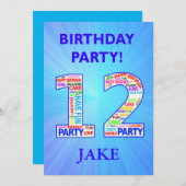 12th Birthday Party Invitation名前の追加 招待状 (正面/裏面)