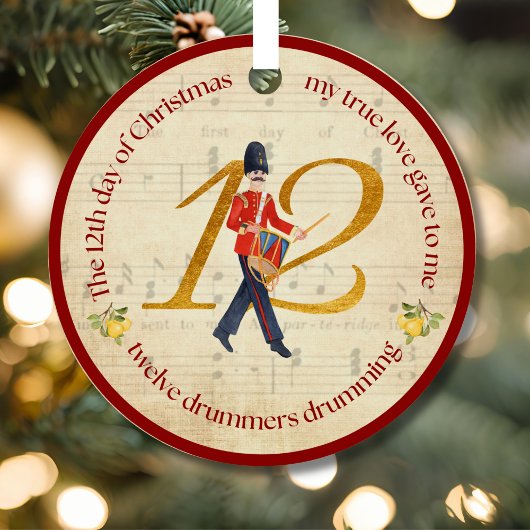 12th Day of Christmas Twelve Drummers Drumming メタルオーナメント